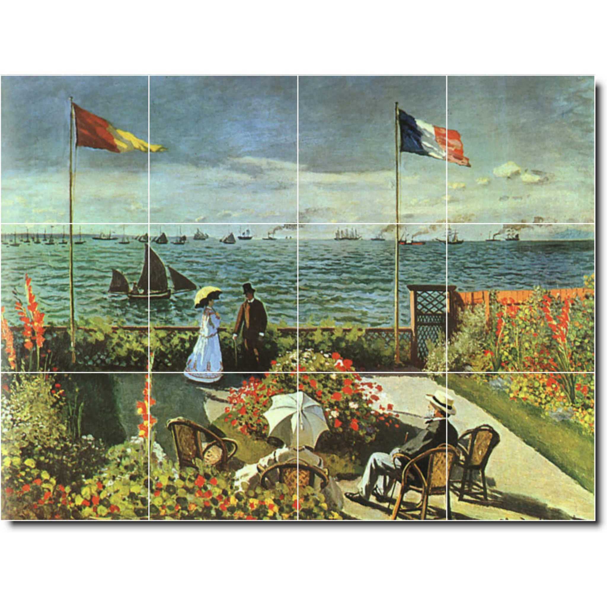 claude monet waterfront painting ceramic tile mural p06191