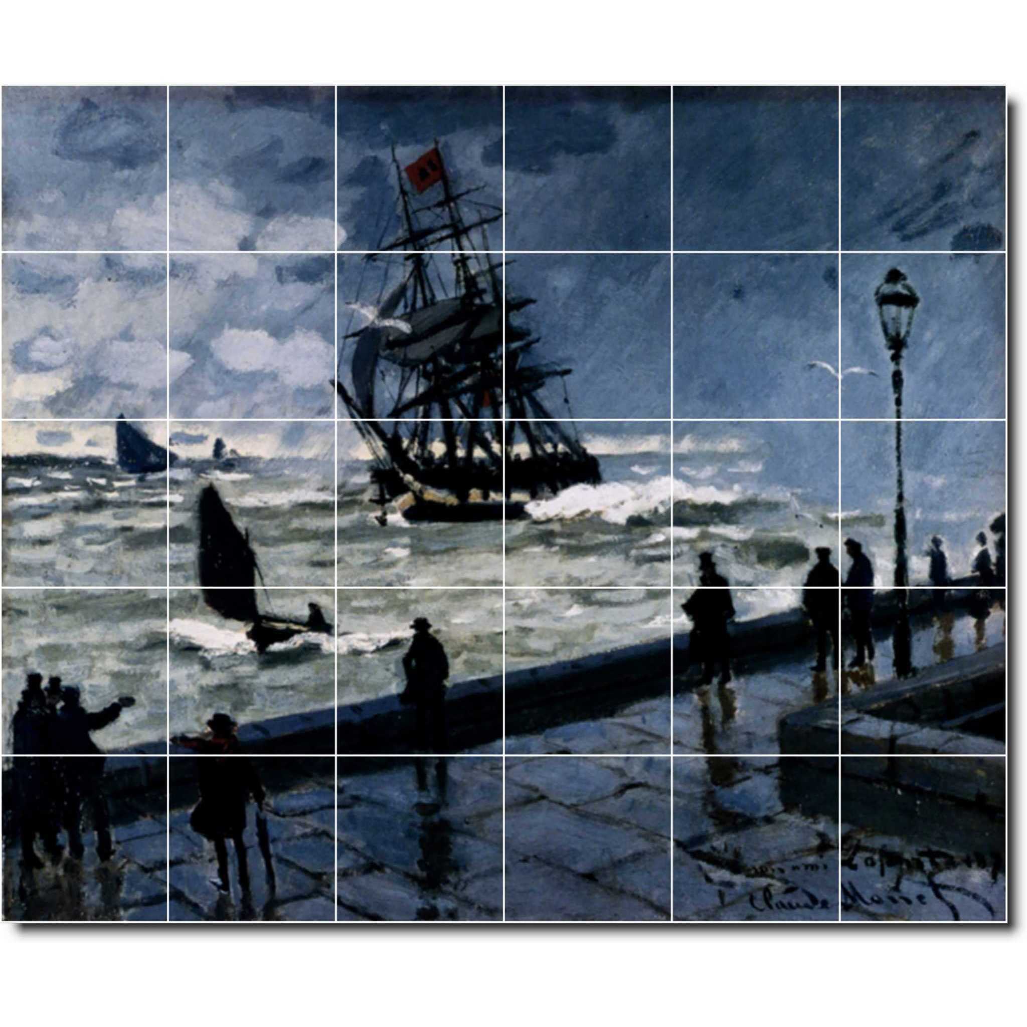 claude monet waterfront painting ceramic tile mural p06216