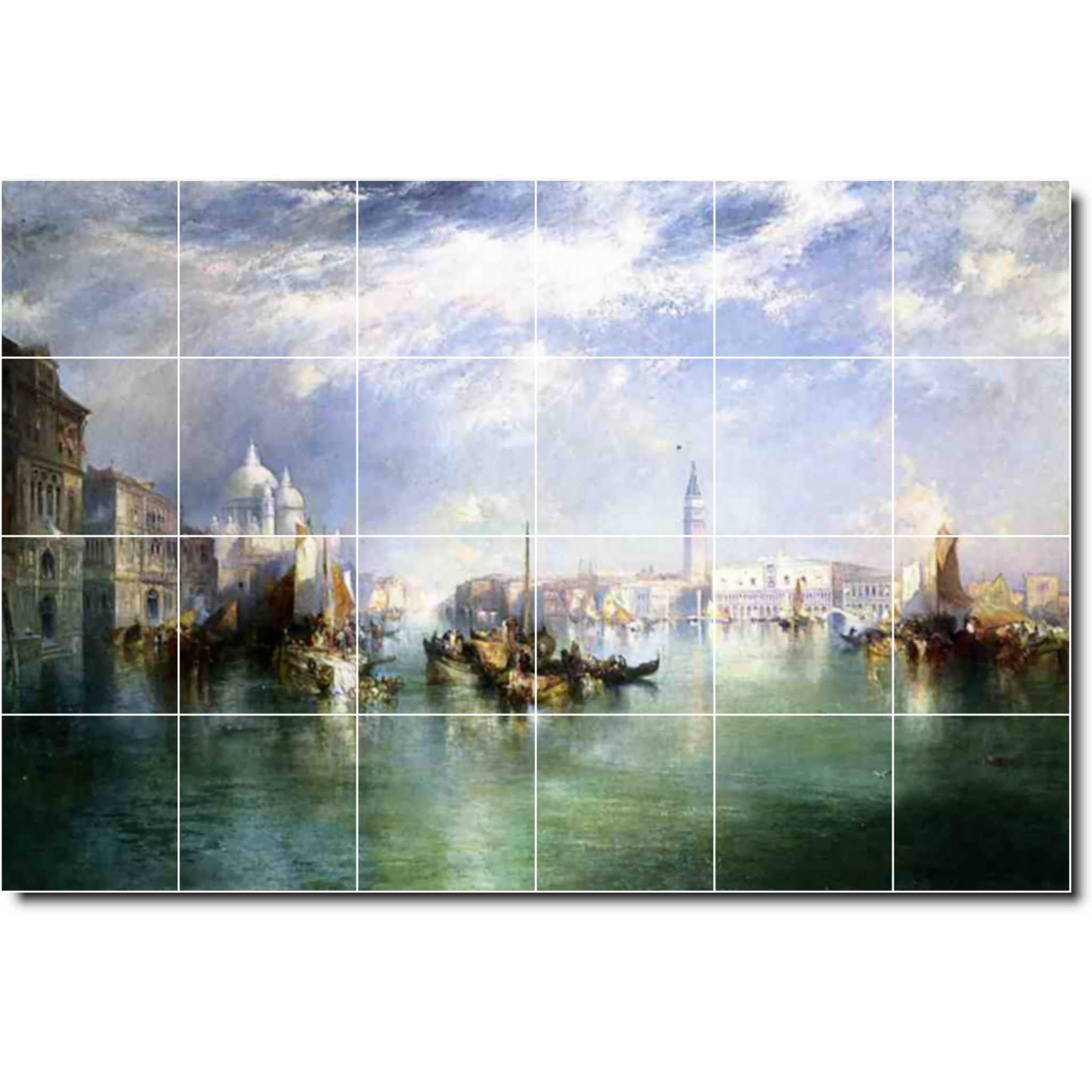 thomas moran waterfront painting ceramic tile mural p06350