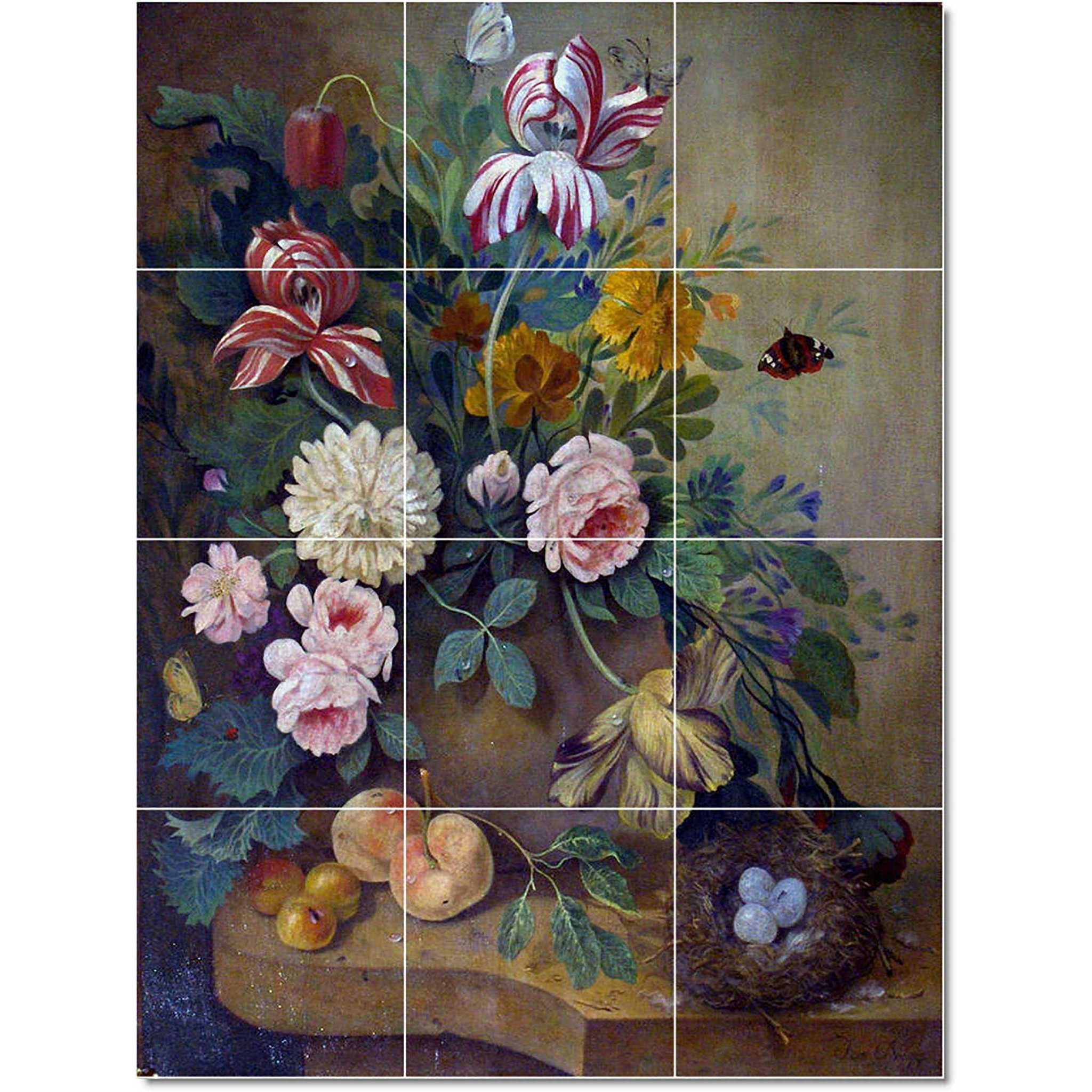 joseph nigg flower painting ceramic tile mural p22891