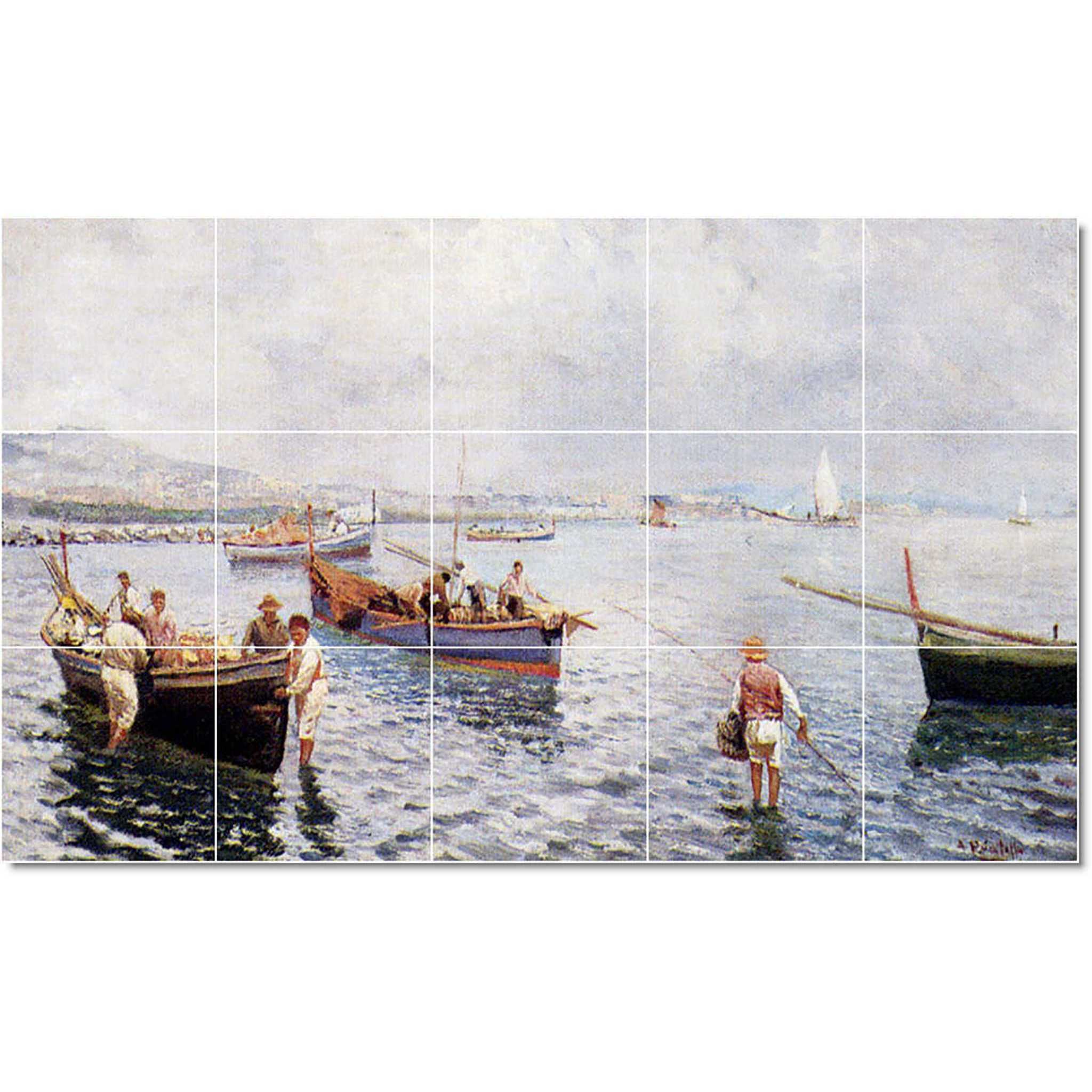 attilio pratella boat ship painting ceramic tile mural p22926