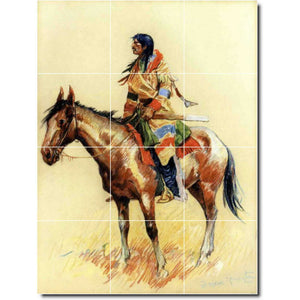 frederic remington native american painting ceramic tile mural p07309