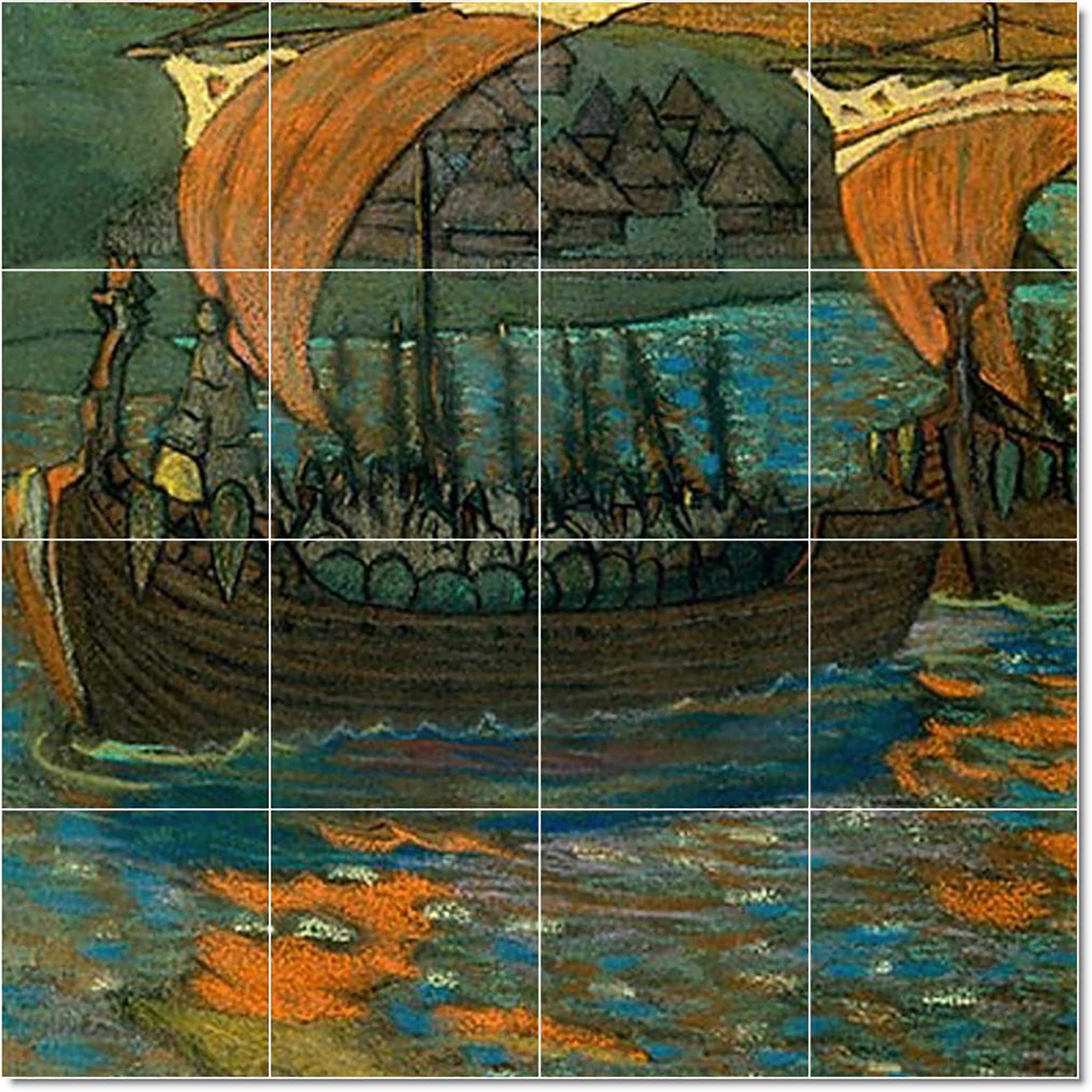 nilolai roerich boat ship painting ceramic tile mural p22990