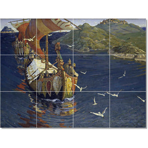 nilolai roerich boat ship painting ceramic tile mural p22995