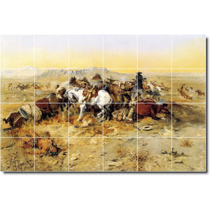charles russell western painting ceramic tile mural p07750