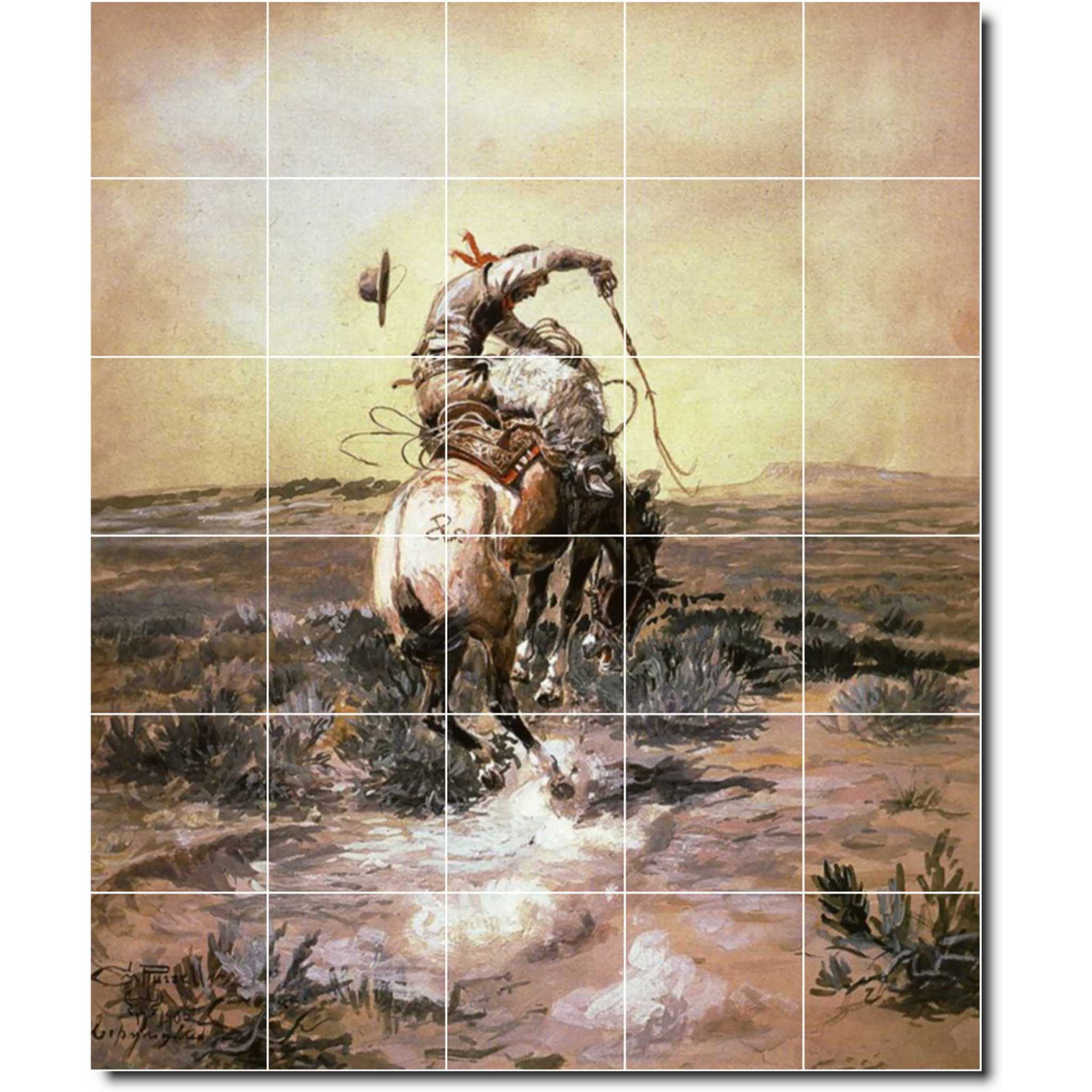 charles russell western painting ceramic tile mural p07751