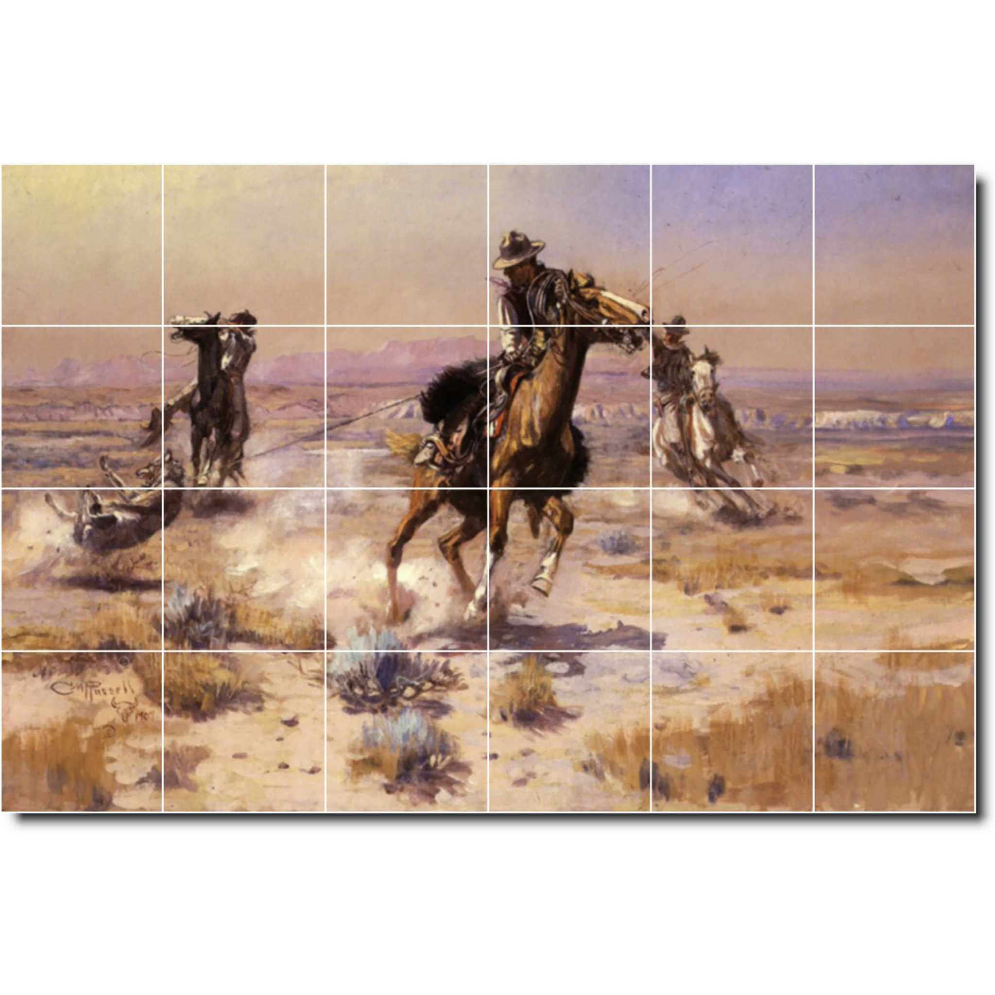 charles russell western painting ceramic tile mural p07752