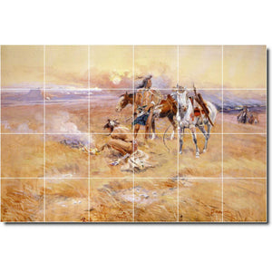charles russell native american painting ceramic tile mural p07755