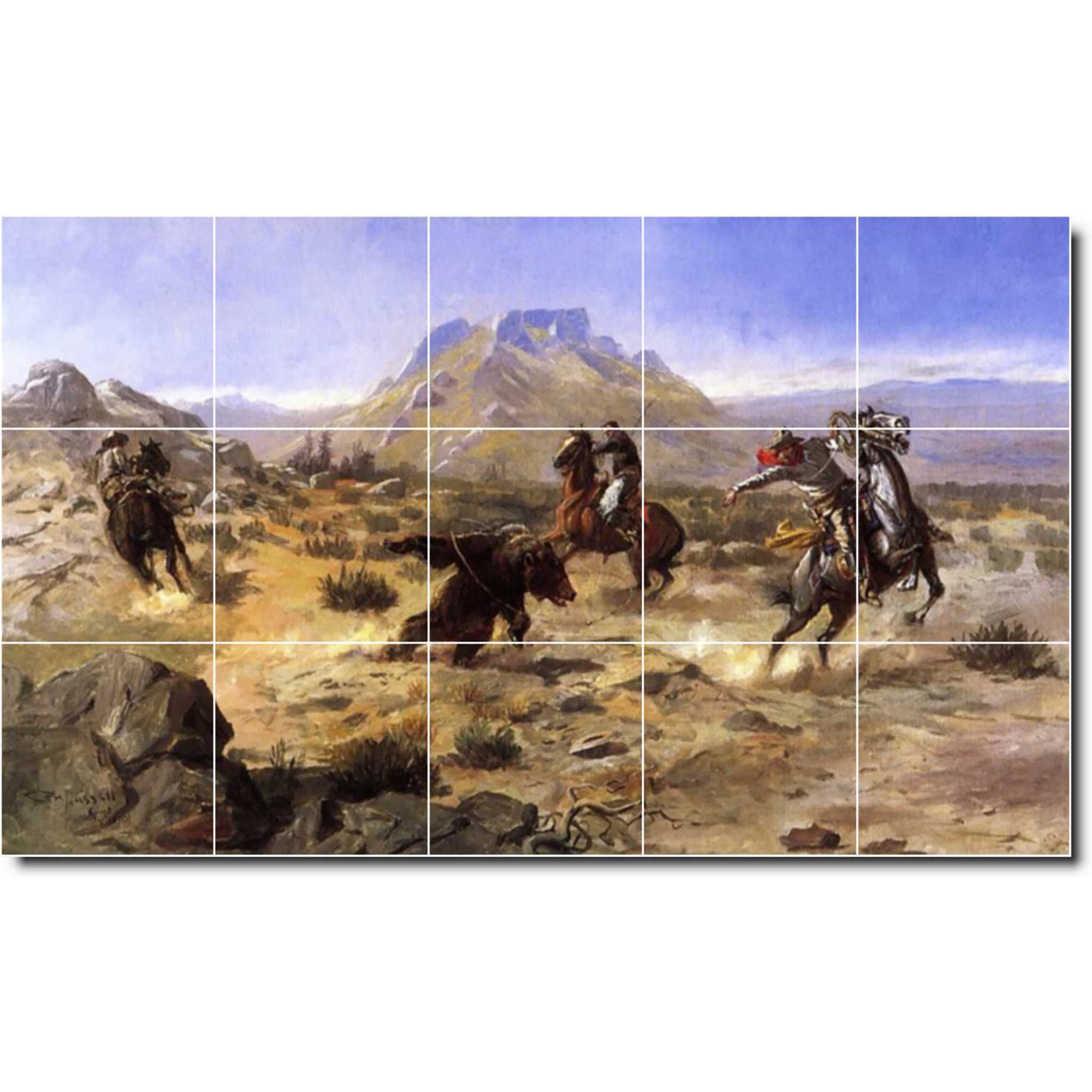charles russell western painting ceramic tile mural p07760