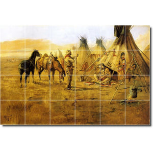 charles russell western painting ceramic tile mural p07762