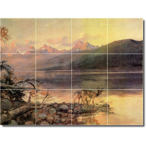 charles russell landscape painting ceramic tile mural p07763