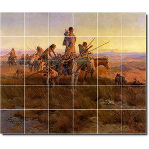 charles russell native american painting ceramic tile mural p07766
