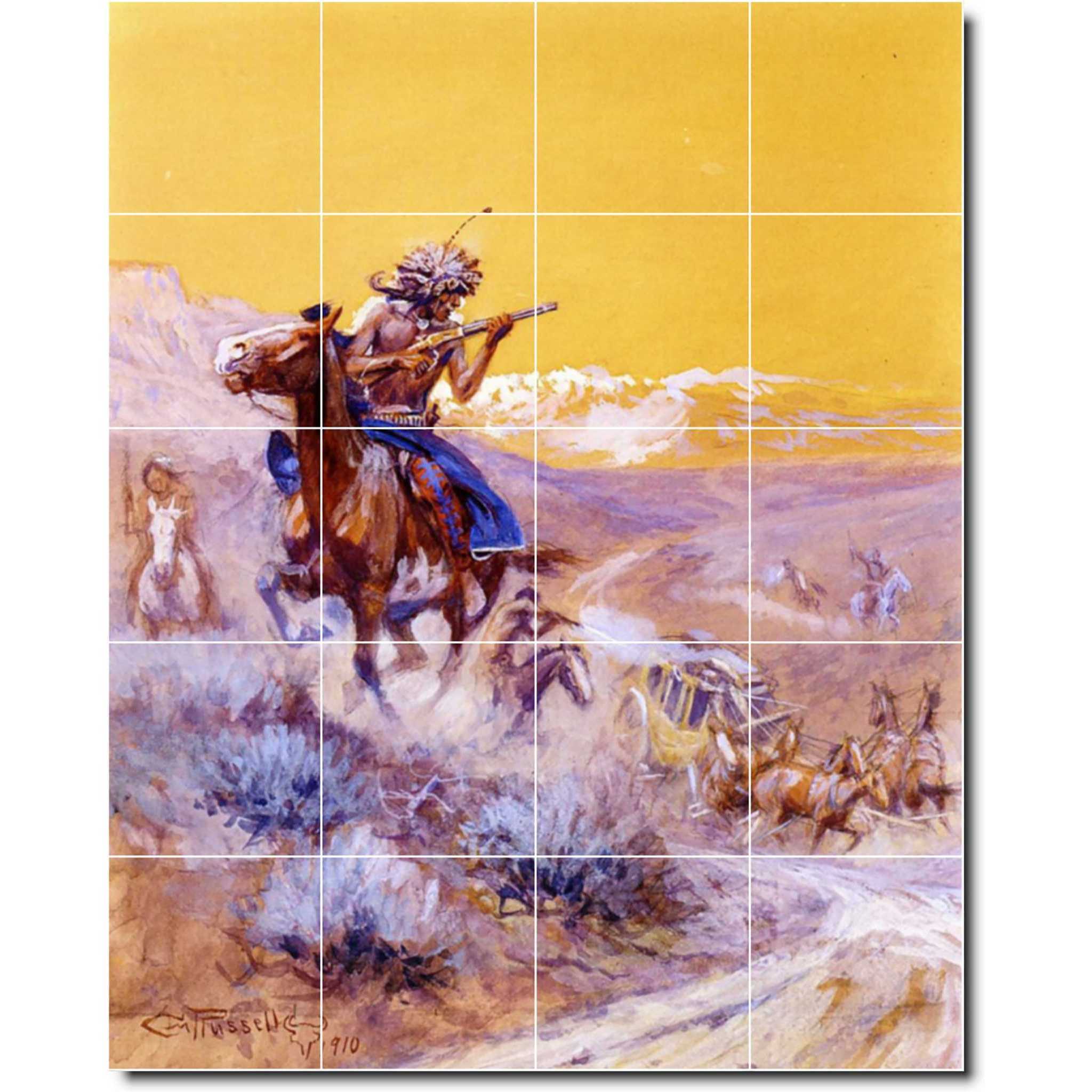 charles russell western painting ceramic tile mural p07767