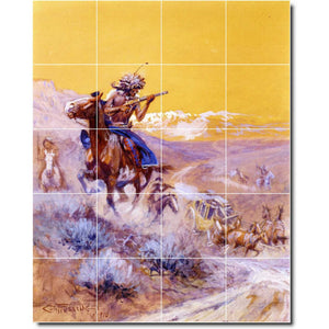 charles russell western painting ceramic tile mural p07767