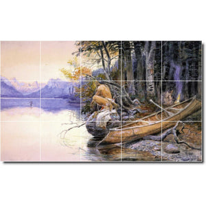 charles russell landscape painting ceramic tile mural p07768