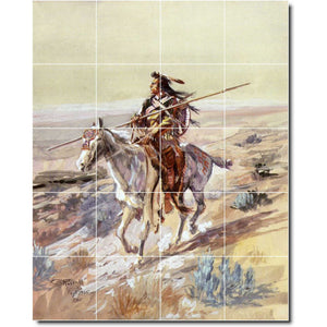 charles russell native american painting ceramic tile mural p07770