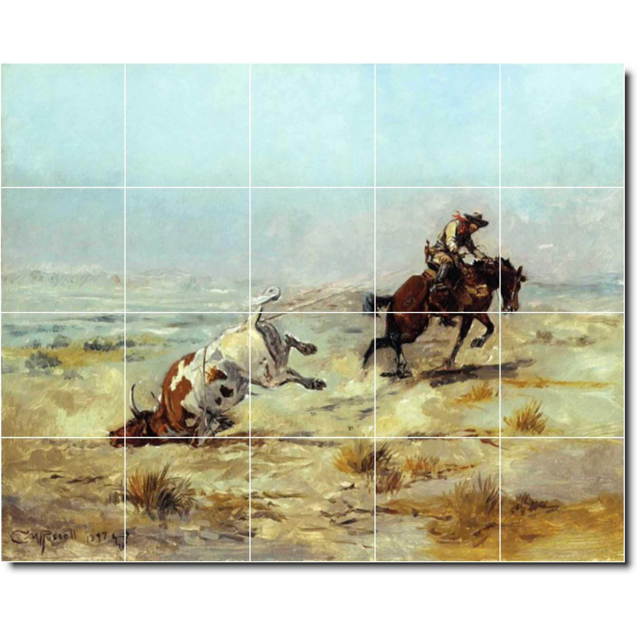 charles russell western painting ceramic tile mural p07775