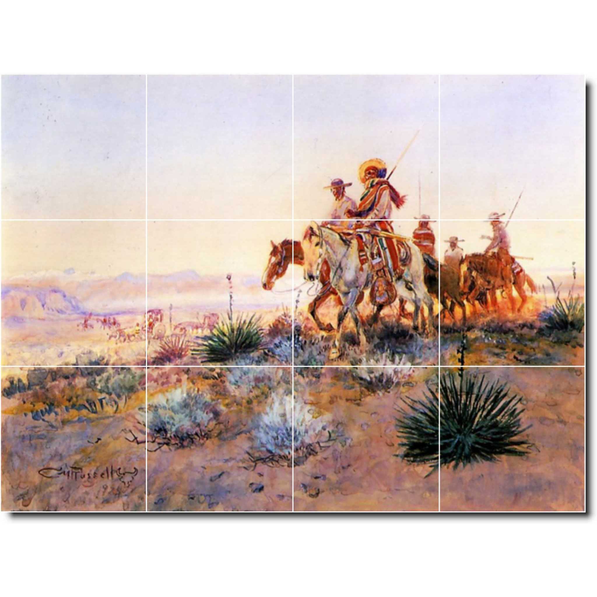 charles russell western painting ceramic tile mural p07776