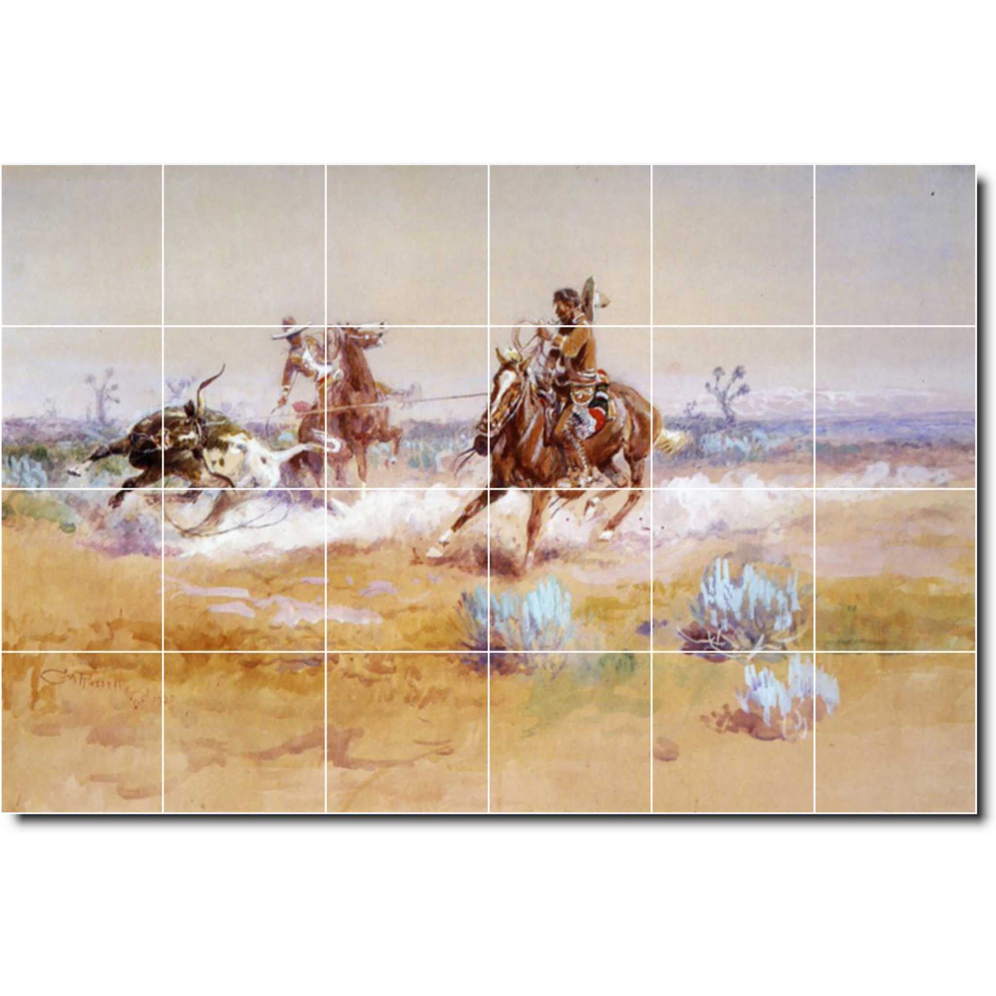 charles russell western painting ceramic tile mural p07777