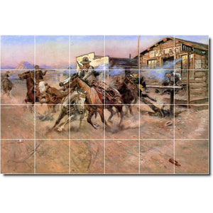 charles russell western painting ceramic tile mural p07787