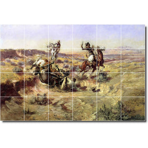charles russell western painting ceramic tile mural p07789