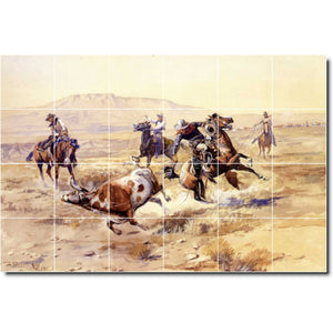 charles russell western painting ceramic tile mural p07794