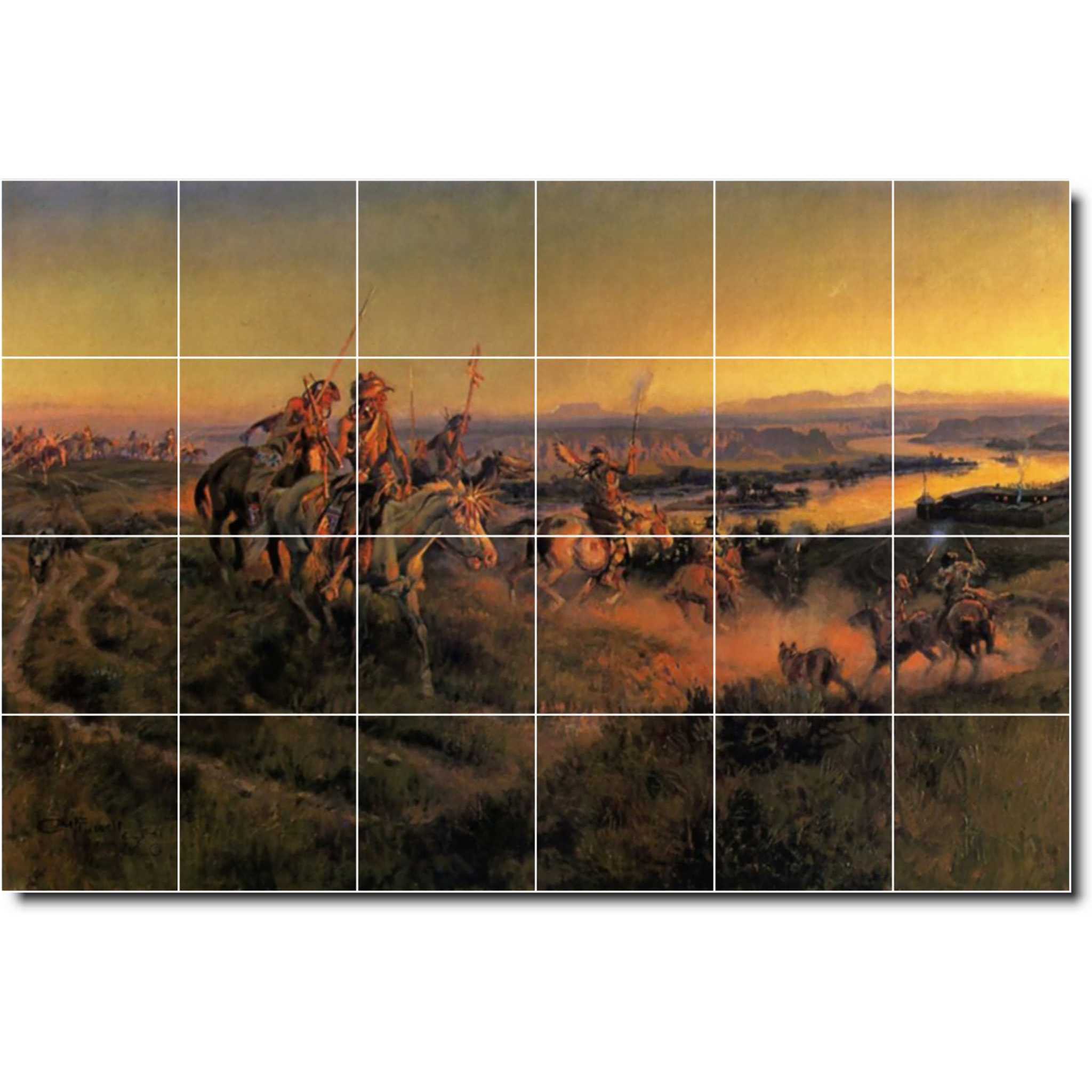 charles russell landscape painting ceramic tile mural p07795