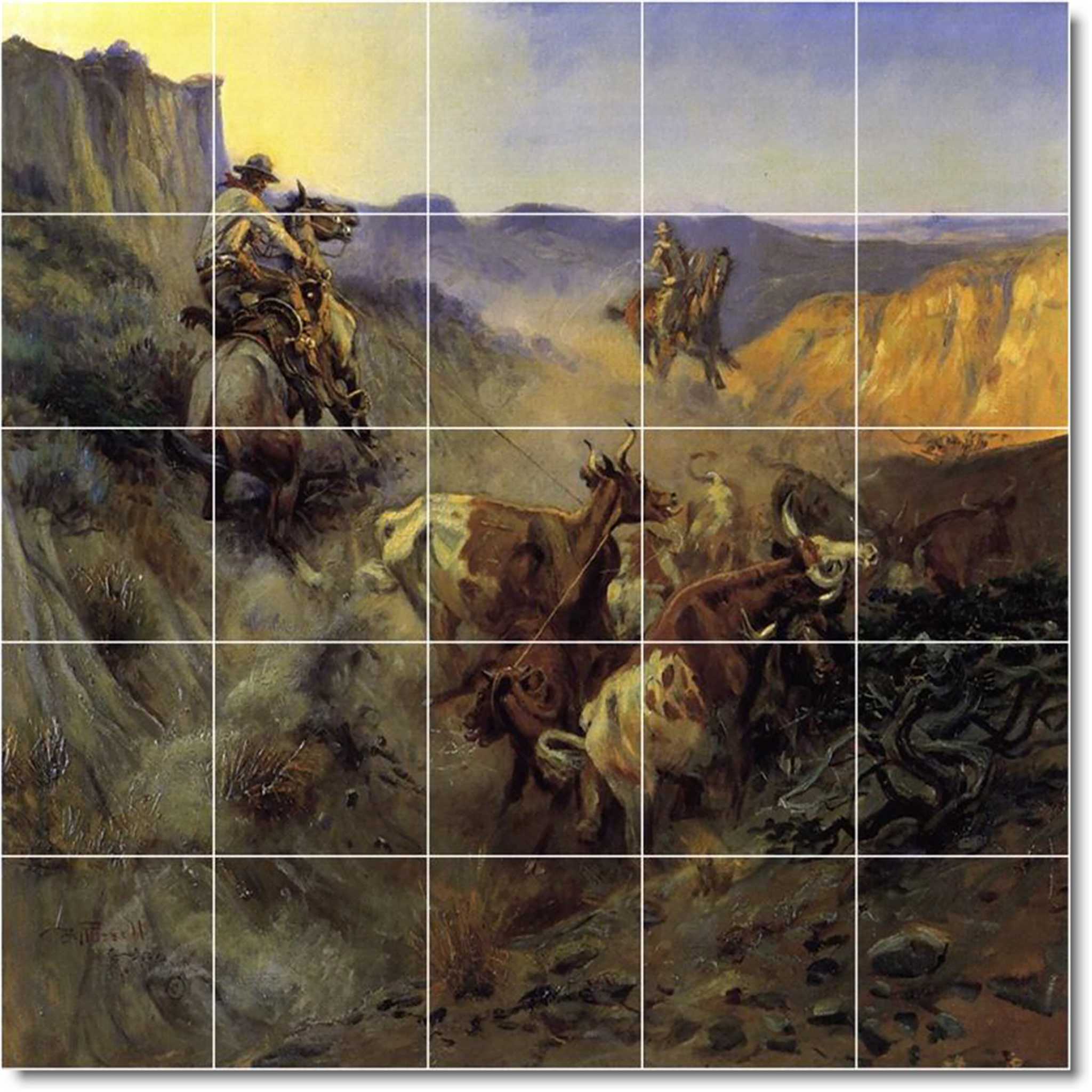 charles russell western painting ceramic tile mural p07799