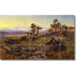 charles russell western painting ceramic tile mural p07800