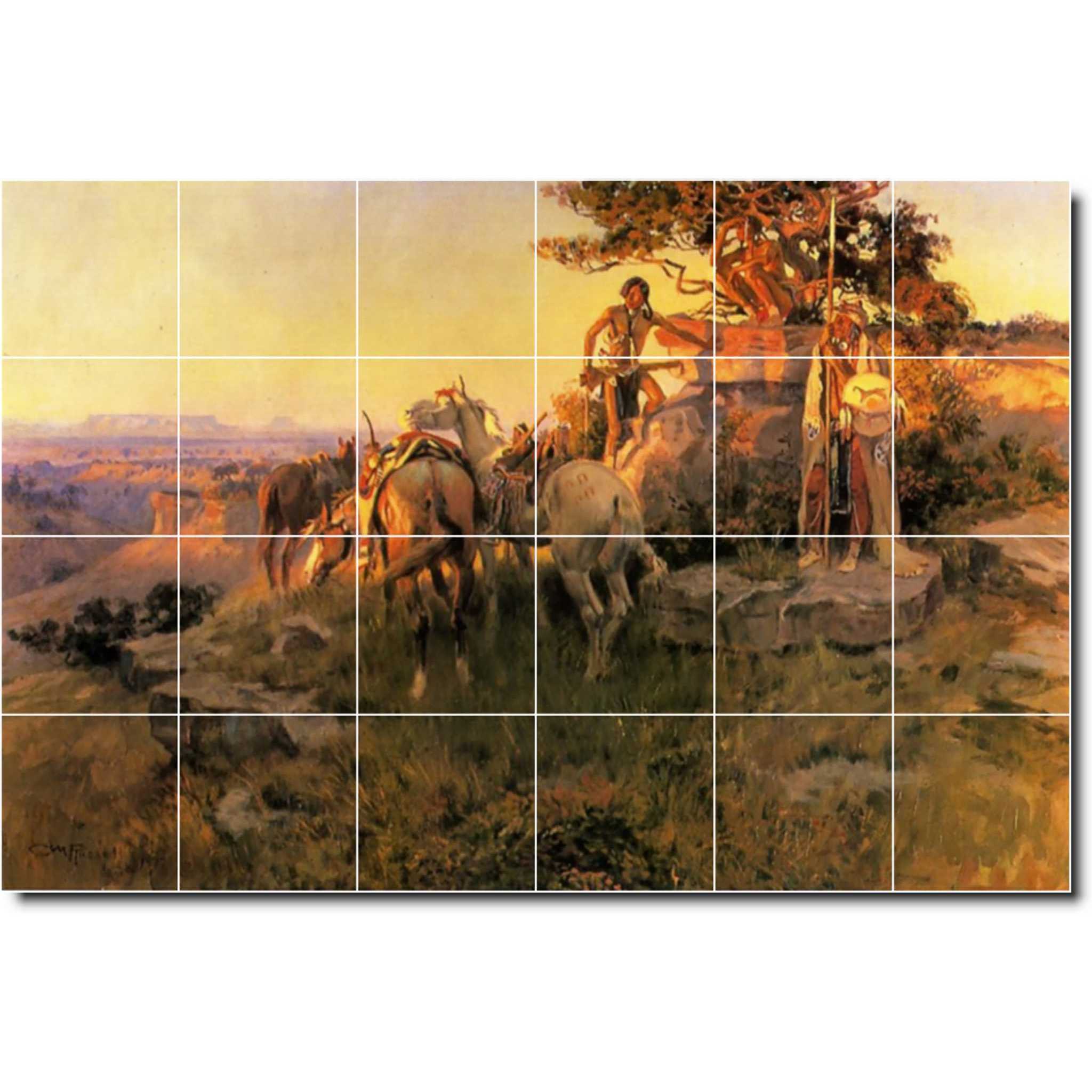 charles russell western painting ceramic tile mural p07804