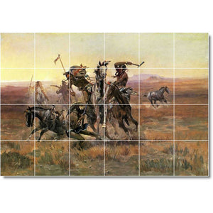 charles russell native american painting ceramic tile mural p07805