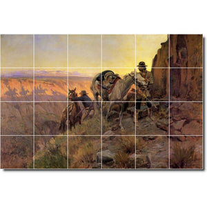 charles russell western painting ceramic tile mural p07807