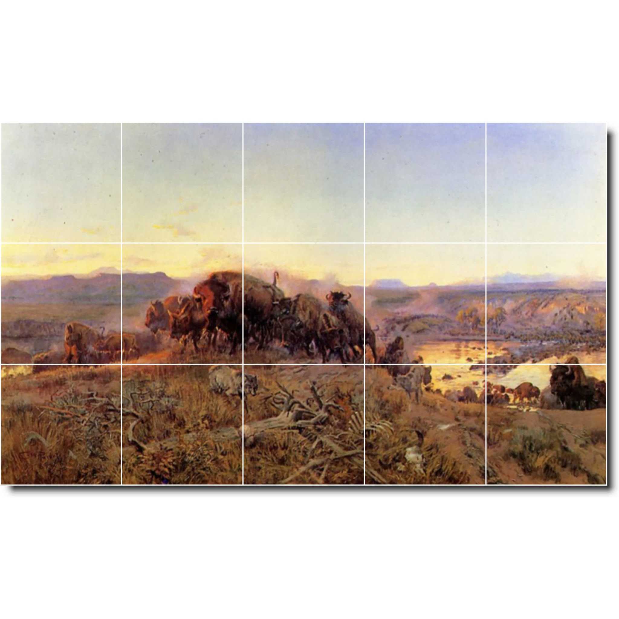 charles russell landscape painting ceramic tile mural p07808