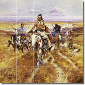 charles russell native american painting ceramic tile mural p07811
