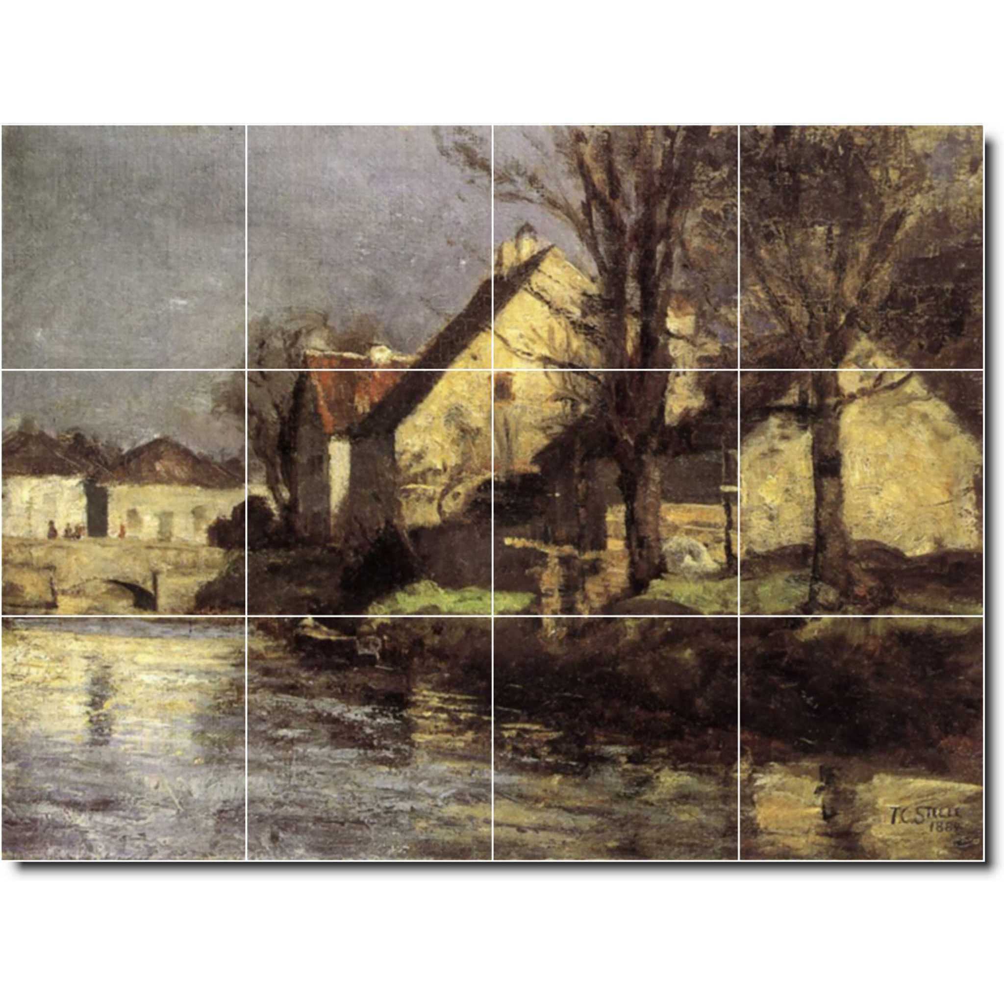 theodore steele village painting ceramic tile mural p08365