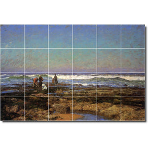 theodore steele waterfront painting ceramic tile mural p08366