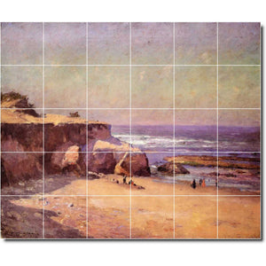 theodore steele waterfront painting ceramic tile mural p08391