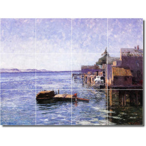 theodore steele waterfront painting ceramic tile mural p08395